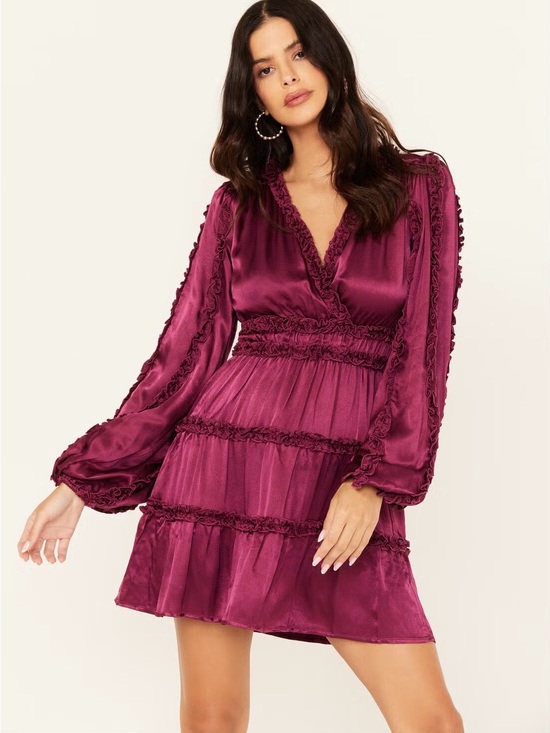 She+Sky Dresses & Skirts - GREAT for Fall-Like New Boutique Satin Tiered Mini Dress - Fuchsia
